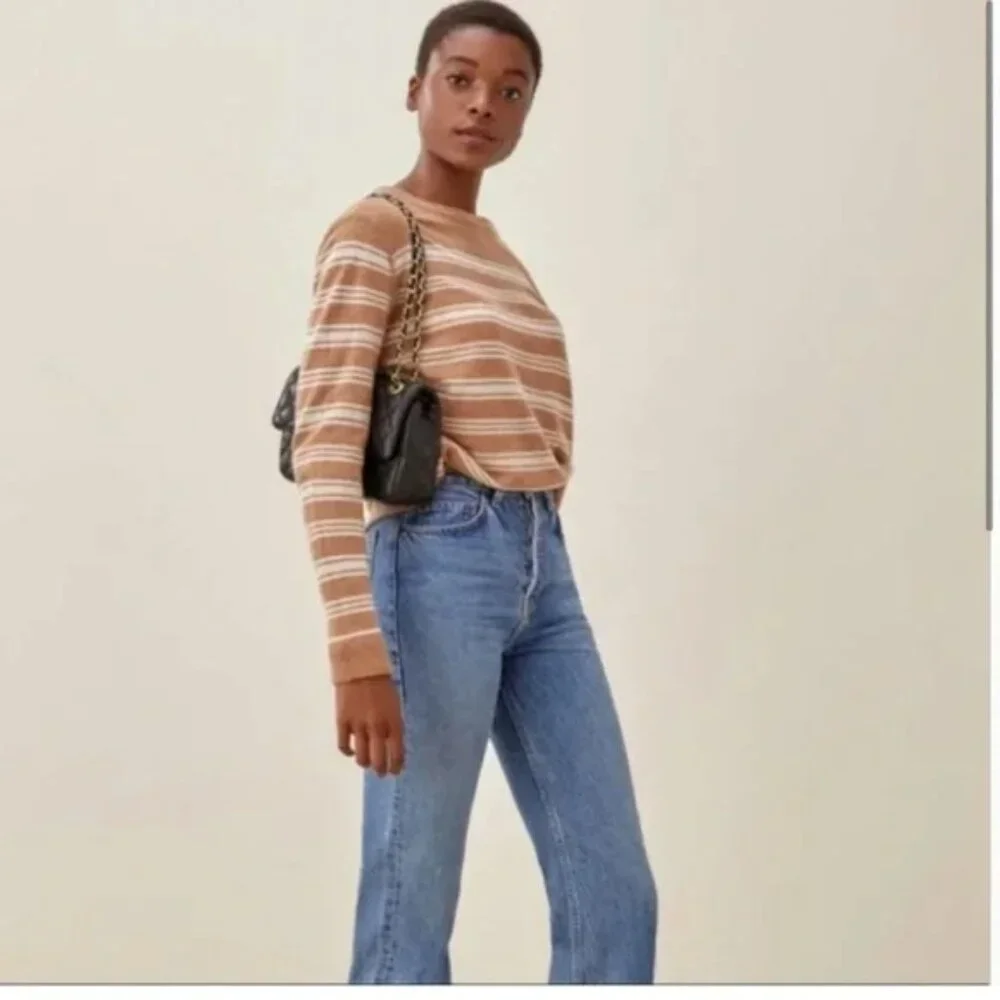 Reformation Cashmere Boyfriend Sweater - Camel Stripe XS/S - Picture 2 of 8